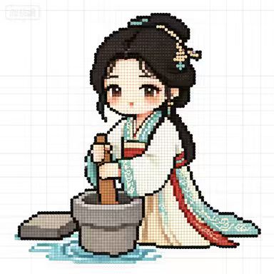 Chibi Ancient Chinese Characters-Herbal Pounding Lady
